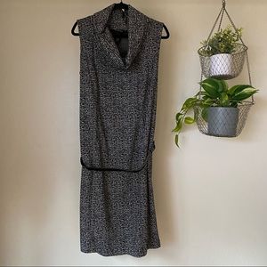 Lane Bryant Black and White Sleeveless Cowl Neck Belted Dress